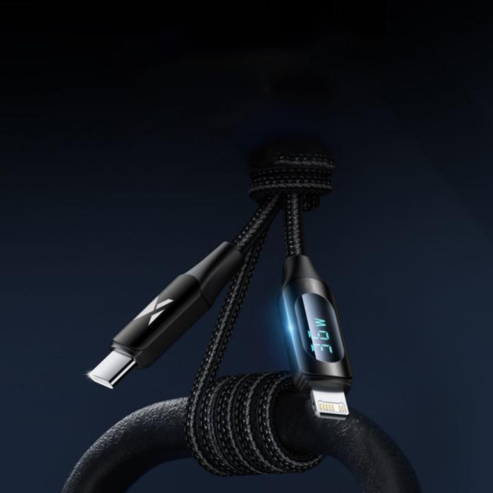 Image du produit Wozinsky Câble USB-C - Lightning WUCLC1 avec écran LED 36W 1m - noir (1 m, USB 2.0)