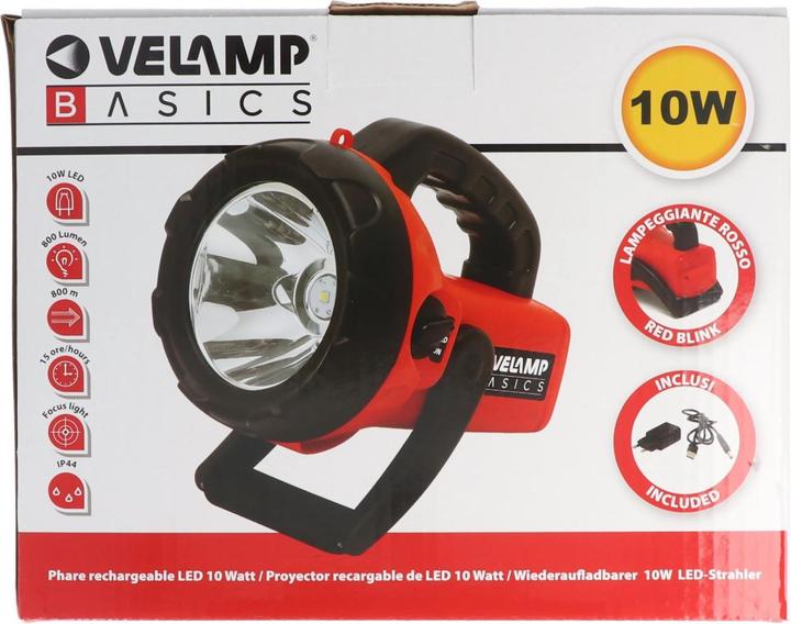 Produktbild Velamp Wiederaufladbarer 10W LED-Strahler mit rotem Blinklicht (800 lm)