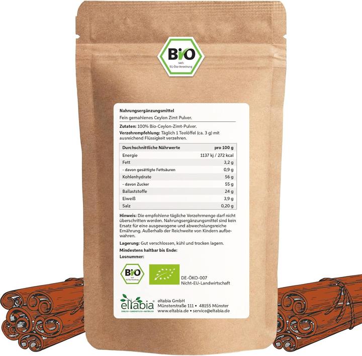 Immagine prodotto Eltabia Cannella di Ceylon biologica in polvere | Cannella di Ceylon finemente macinata a basso contenuto (1 Pezzo/i, Polvere, 200 g)
