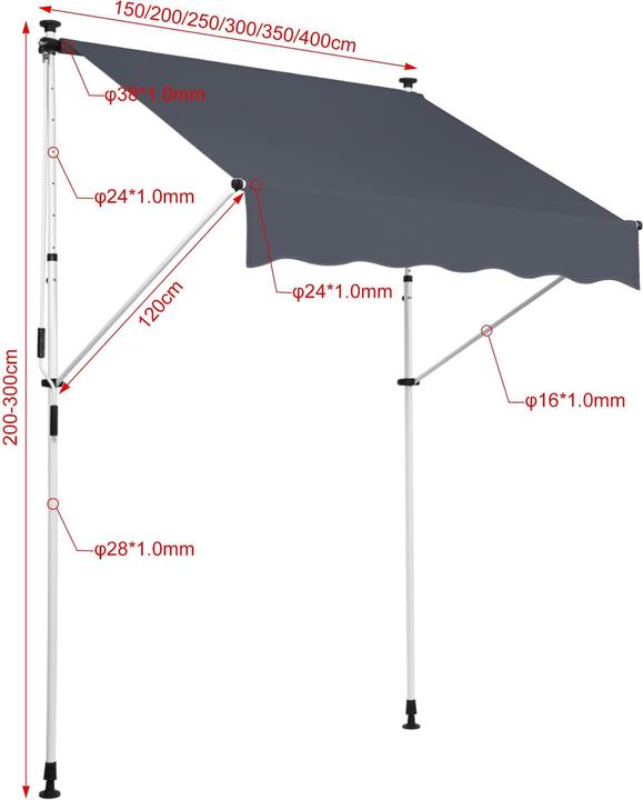 Immagine prodotto CLP Tenda a pinza Westerly 350x120 cm, antracite (3.50 m)