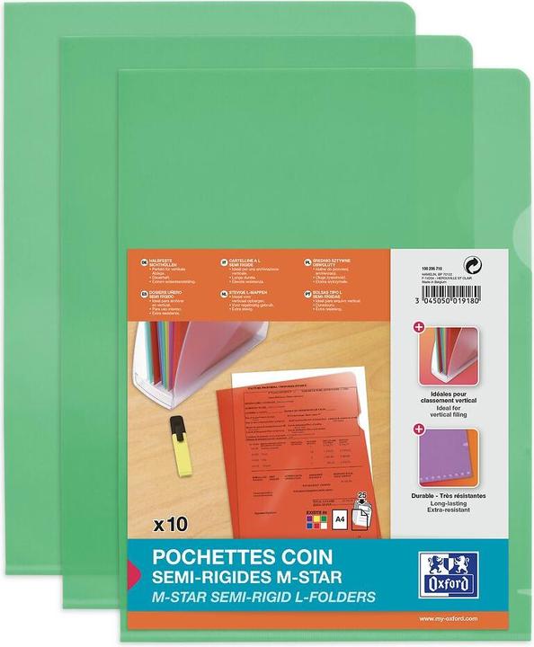 Image du produit Elba Pochettes transparentes M Star, en PVC rigide 0,15 mm, vert 2 trous de préhension latéraux (A4, 10 x)