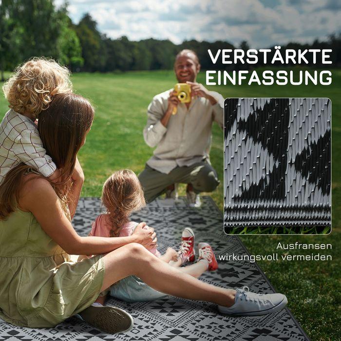 Produktbild Swisshandel24 Outdoor-Teppich Wasserabweisender Kunststoffteppich, Wendbar, für Camping & Terrasse, Schwarz+Grau