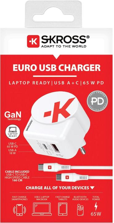 Productafbeelding Skross Euro USB-oplader AC65PD + USB-C kabel (65 W)