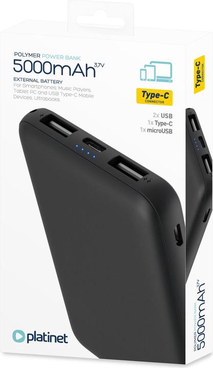 Image du produit Platinet Powerbank Polymer 5000 mAh Juodas (PMPB5SB) (5000 mAh, 18.50 Wh)