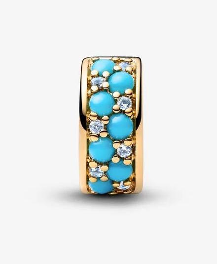 Actual product image Pandora Aqua Blue Clip Charm (Silicone, Gold-plated metal alloy)