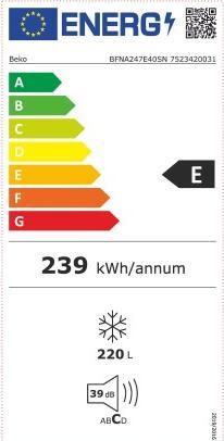 Etichetta energetica Beko BFNA247E40SN congelatore Congelatore verticale Da incasso 220 L E Bianco (Da incasso, 220 l)