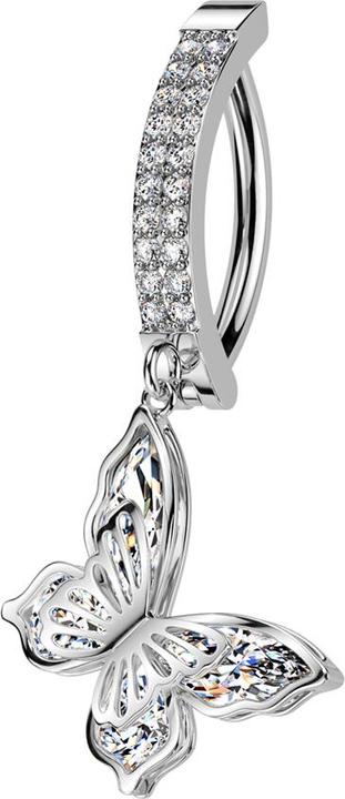 Produktbild Star Piercing Banane klappbar silber Schild zwei Reihen Kristalle silber Anhänger Schmetterling (Messing, Chirurgenstahl 316L)