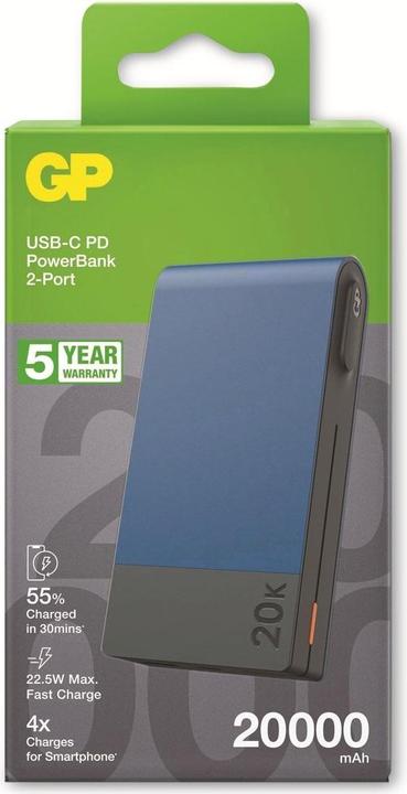 Actual product image GP Batteries GP PowerBank MP20B 20000mAh USB-C/USB-A blue 130M20BBLUE (20000 mAh, 22.50 W, 74 Wh)