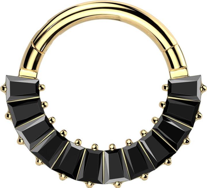Produktbild Star Piercing Micro Segmentring klappbar vergoldet Baquette Kristalle schwarz (ohne Messing, Titan G23)