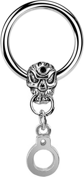 Image du produit Star Piercing Micro Closure Ring argent tête de mort avec menottes (Acier chirurgical 316L, sans laiton)