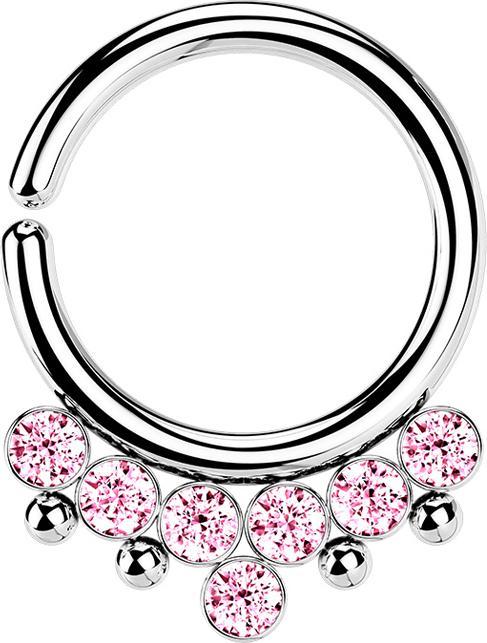 Immagine prodotto Star Piercing Anello Micro Piercing argento quattro sfere e sette cristalli rosa (Acciaio chirurgico 316L, senza ottone)