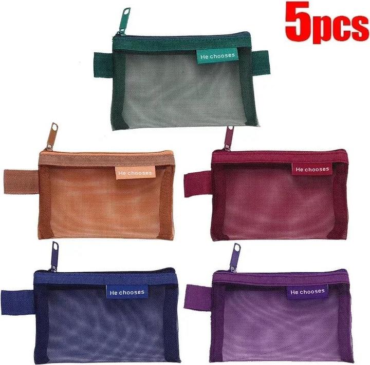 Only-Bags.Store 5 Pcs Mini Mesh Lagerung Taschen Multi-farbe Tragbare Mäppchen Halter Münze Kosmetik Schmuck Reise