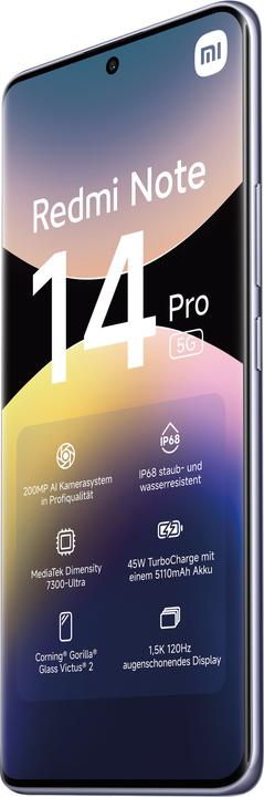 Image du produit Xiaomi Redmi Note 14 Pro 5G (256 Go, Lavender Purple, 6.67", Double SIM, 200 Mpx, 5G)