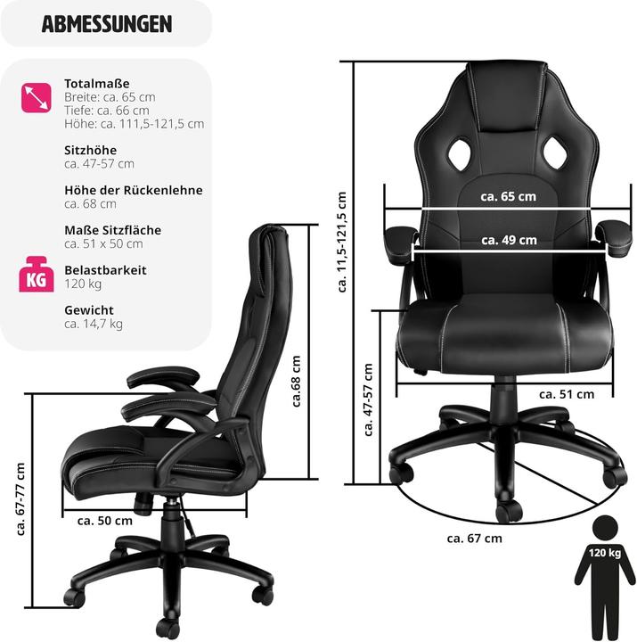 Image du produit tectake Siège sport Fauteuil de direction, noir-noir