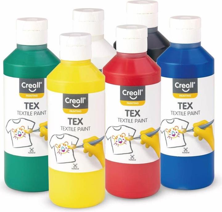 Actual product image Creall Textile paint (Blue, Red, Green, White and black, 6 colours 250 ml each in light yellow, 1500 ml)