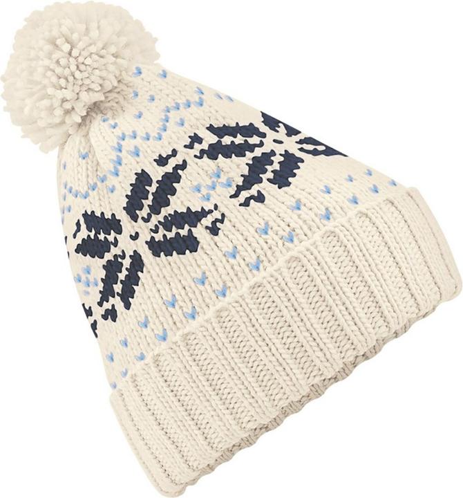 Beechfield Strickmütze mit Bommel SchneeflockenMuster (One Size)