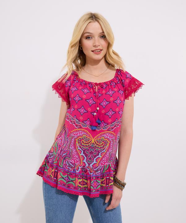 Produktbild Joe Browns Printed Crochet Lace Trim Tassel Top (18)