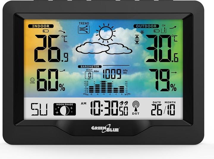 Actual product image Greenblue Radio weather station colour with DCF moon phases barometer calendar power supply GB540N
