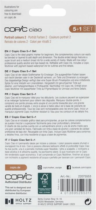 Produktbild Copic Marker ciao, 5+1 Set "Portrait 2" (Beige, Sandbraun, Sepia, Braun, 0.30 mm, 6 x)