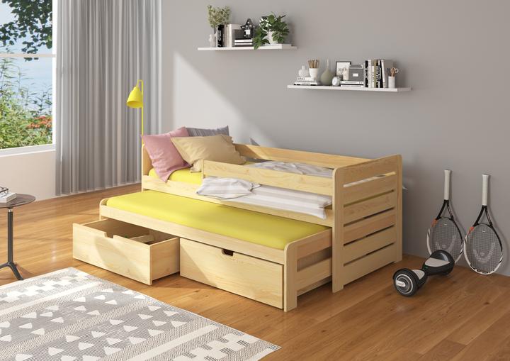 Actual product image ADRK Furniture Double Bed with Railing and Mattresses TOMI 200x90 (200cm x 90cm)