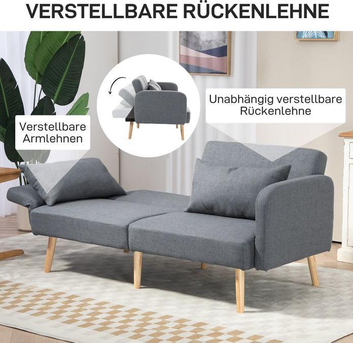 Produktbild Swisshandel24 3-Sitzer Schlafsofa, Gäste-Doppelbett, bis 240 kg, Klapplehnen, Holzrahmen, 170x83x80cm, Grau (3-Sitzer)