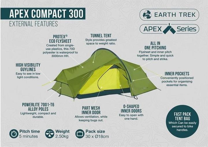 Image du produit Vango Apex Compact 300 (Tente tunnel, 2.50 kg, 3 personnes)