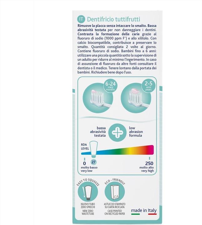Actual product image Chicco Toothpaste Tuttifrutti with fluoride 1000ppm 1-5y Italian paste (50 ml)