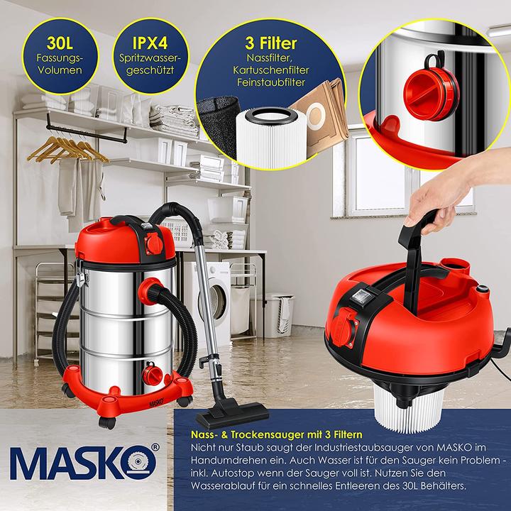 Produktbild Masko Industriestaubsauger beutellos Rot (Nass-Trockensauger)