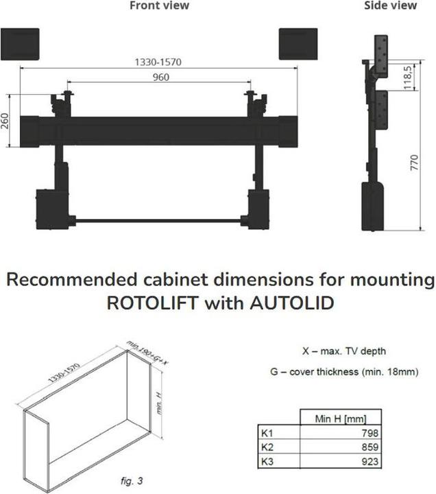 Produktbild Xantron TV Möbel Lift PREMIUM-K1-RotoLift-AutoLid (Universal, 50", 30 kg)