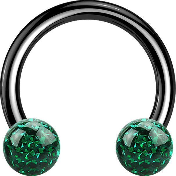 Star Piercing Micro Circular Barbell schwarz mit zwei Kristall Kugeln grün Epoxy Schutzschicht (Titan G23, ohne Messing)
