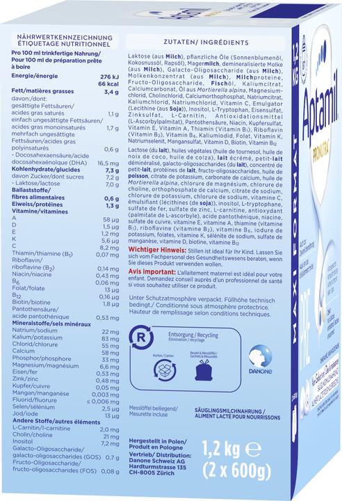 Nährwerte und Zutaten Aptamil Pronutra (1200 g, ab Geburt)