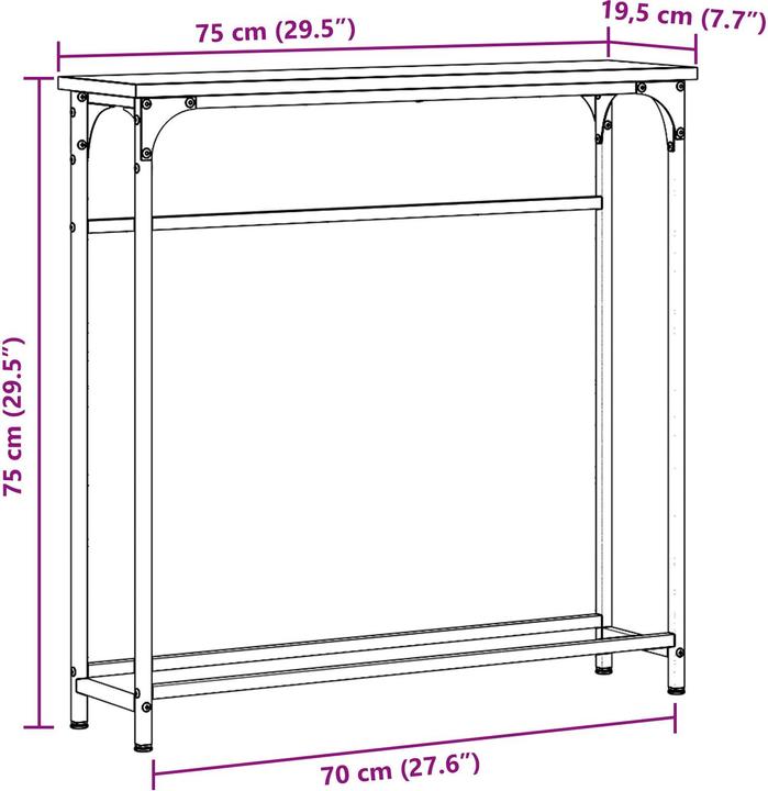 Image du produit VidaXL Table console Artisan chêne 75x19,5x75 cm en bois composite et acier