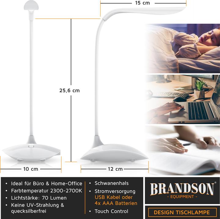 Produktbild Brandson USB Lampe, LED Schreibtischlampe, LED Tischlampe Tischleuchte Nachttischlampe, 3 Helligkeitsstufen (70 lm)