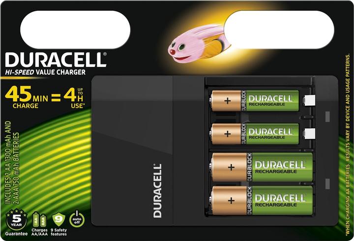 Produktbild Duracell Hi-Speed Value Charger inkl. 2x AA und 2x AAA (4 Stk., AA, AAA, 1300 mAh, Ladegerät inkl. Akku)