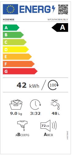 Energy Label Hisense WF3V943BW/BLX (9 kg, Left)