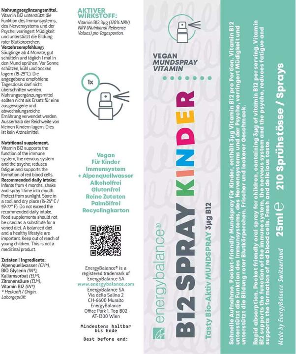 Nährwerte und Zutaten Energybalance Spray B12 Kinder (1 Stück, Spray, 0.03 g)