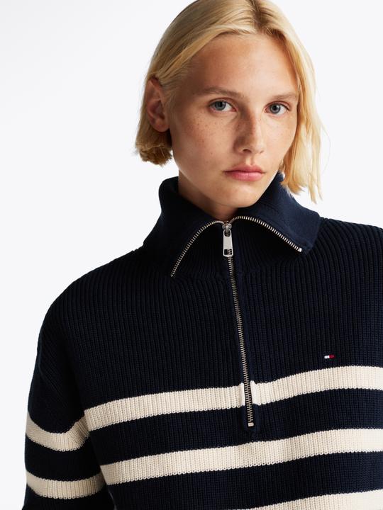 Actual product image Tommy Hilfiger Cardigan Dames Trui Gebreid Katoen - Blauw/Wit - Maat L (L)