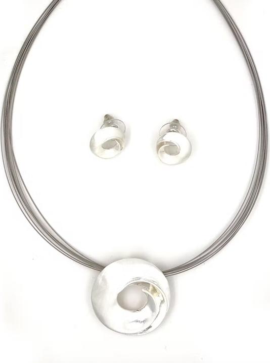 Actual product image Signé Signè jewellery set silver-coloured 2-piece necklace & ear studs rhodium-plated No.23 (Metal, Brass rhodium plated)