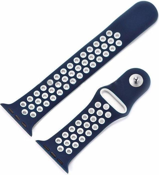 Produktbild Hermex Apple Watch 44mm / 42mm S / M Silikon Sport Armband Strap Soft BLAU WEISS (42 mm, 44 mm, Silikon, M)