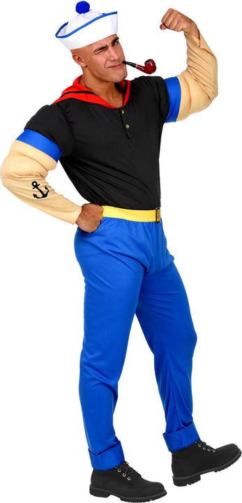Produktbild Widmann Popeye Seemann Kostüm mit Shirt mit Muskelarmen, Hose mit Gürtel, Mütze (S)
