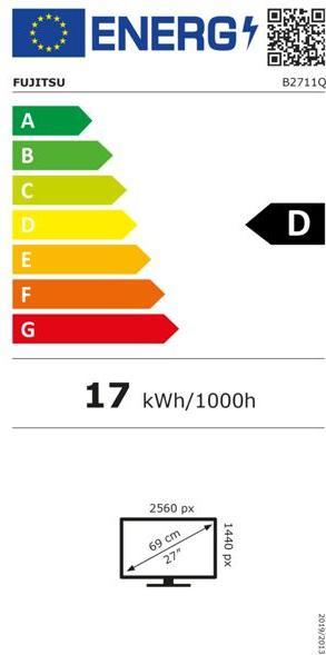 Energie-Label Fujitsu DISPLAY B2711 TS QHD Business Line 68,5cm 27Zoll QHD Display Ultra Narrow 6-in-1 stand schwa (2560 x 1440 Pixel, 27")