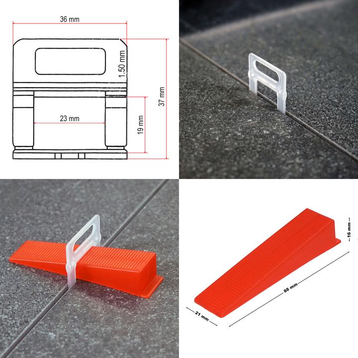 Produktbild XPOtool Fliesen Nivelliersystem Set 1000 Keile 1000 Laschen 1,5mm Nivellierzange