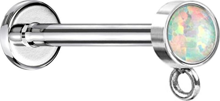 Produktbild Star Piercing Micro Labret Innengewinde silber mit Zylinder Opal weiss Ring für Anhänger (ohne Messing, Chirurgenstahl 316L)