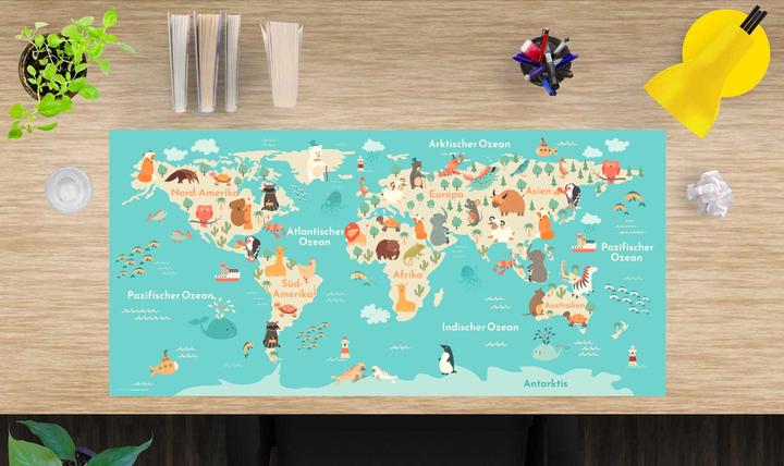 Produktbild CoverYourDesk Schreibtischunterlage Weltkarte in deutsch mit vielen Tieren