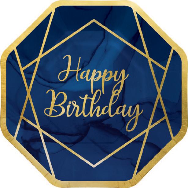 Produktbild Creative Party Teller "Happy Birthday" Marineblau und Gold