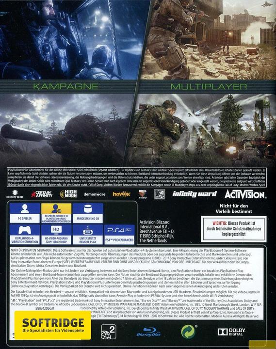 Produktbild Activision Call of Duty: Modern Warfare Remastered (PS4, DE)
