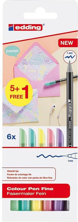 Image du produit Edding Feutre de coloriage Colourpen Fine 1200 'Pastel' 5+1 (Sorbet à la pomme, Menthe douce, Baies-lavande et gris argenté, Melon miel, Cerisier en fleurs, 1 x)