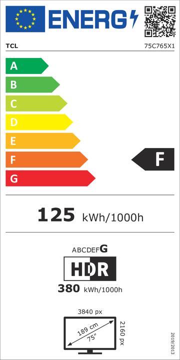 Energie-Label TCL 75C765 (75", QLED, 4K, 2024)