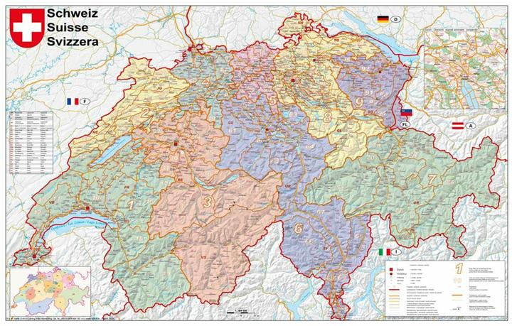 Actual product image Switzerland zip codes 1 : 400 000. wall map laminated poster 400000