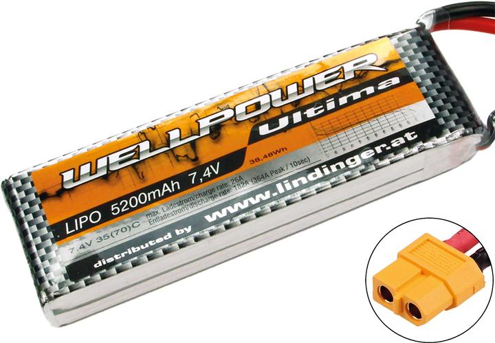 Produktbild Wellpower lipo akku ultima 5200 mah / 7,4 volt 2s 35/70c ch5/8 xt-60 (7.40 V, 5200 mAh)